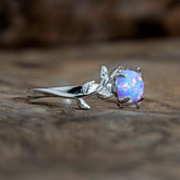 Silver Leaf Branch Unicorn Purple Opal Ring Copperbeard Jewelry