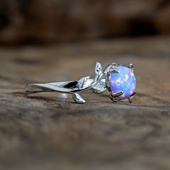 Silver Leaf Branch Unicorn Purple Opal Ring Copperbeard Jewelry