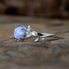 Silver Leaf Branch Unicorn Purple Opal Ring Copperbeard Jewelry