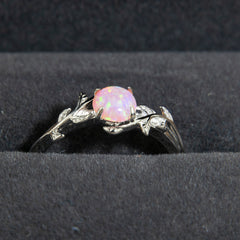 Silver Leaf Angel Skin Pink Opal Ring Copperbeard Jewelry