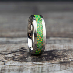Olive Green Opal Ring With Titanium Band Copperbeard Jewelry
