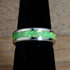 Olive Green Opal Ring With Titanium Band Copperbeard Jewelry