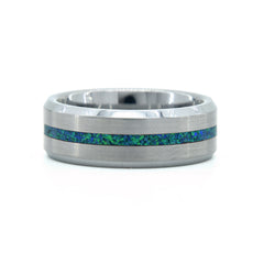Emerald Green Opal Ring With Tungsten Thin Line Band Copperbeard Jewelry