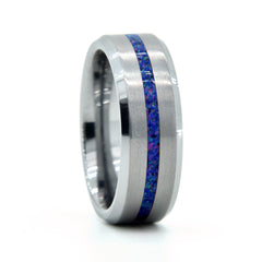 Dark Blue Pink Sparkle Opal Ring With Tungsten Thin Line Band Copperbeard Jewelry