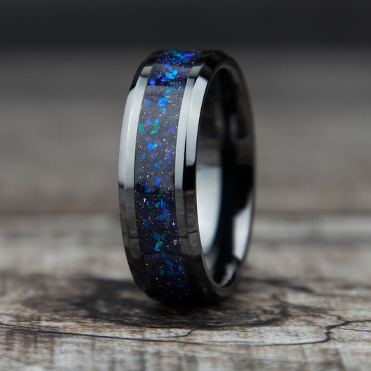 Black Ceramic Ring - Galaxy Opal - Copperbeard Jewelry