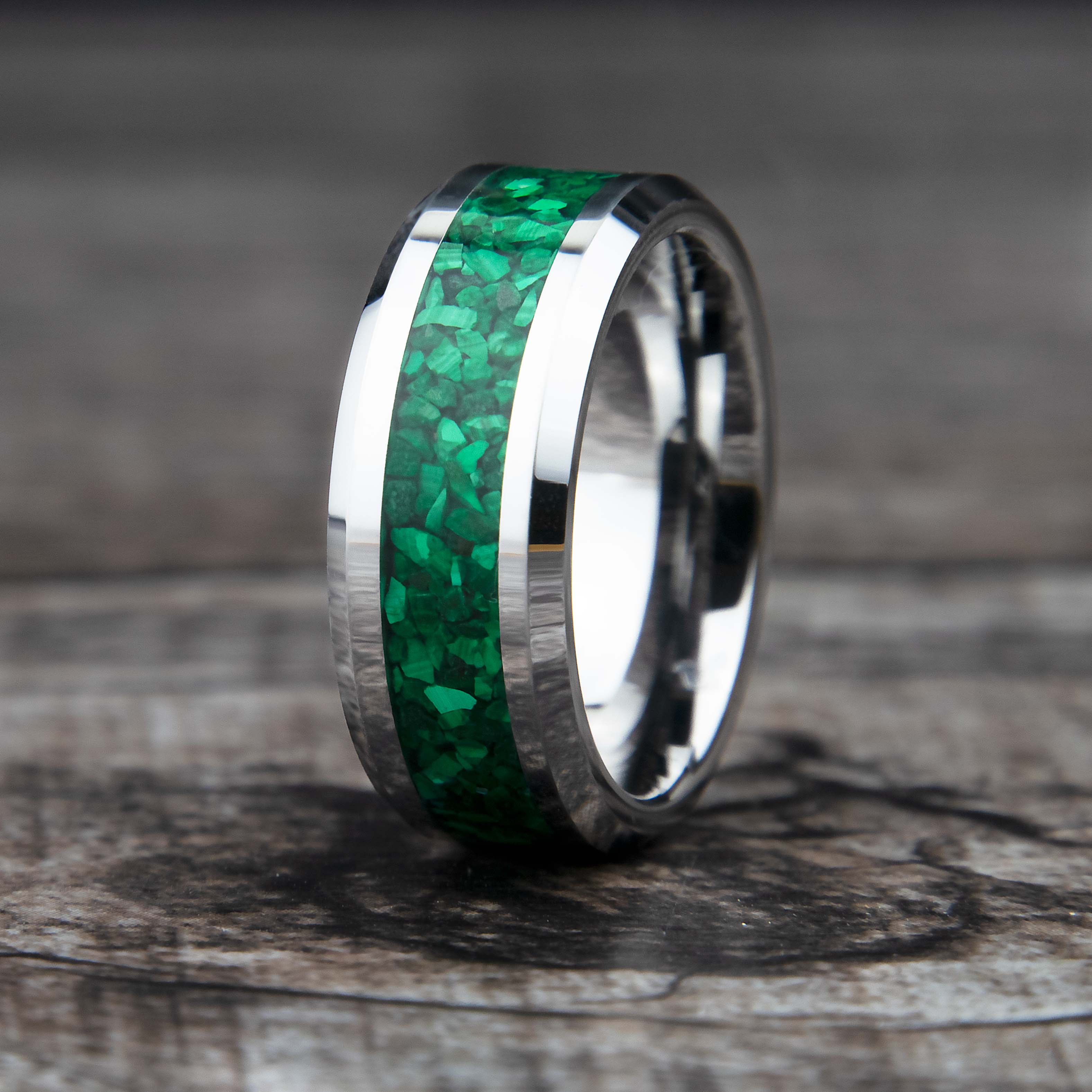 Tungsten Rings - Malachite - Copperbeard Jewelry