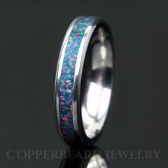 Sky Blue Opal Women's Wedding Band In Titanium - Copperbeard Jewelry