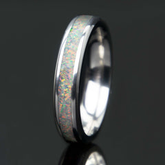 White Opal Women's Wedding Band 4mm Titanium - Copperbeard Jewelry