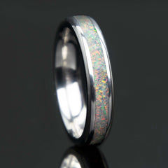 White Opal Ring With Titanium Band Copperbeard Jewelry