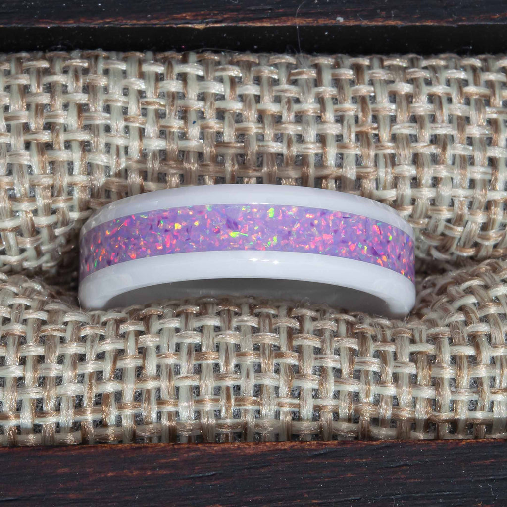 Clearance Pastel Opal White Ceramic Ring Size 7.5 - 6mm Width Copperbeard Jewelry