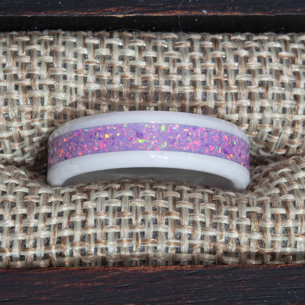 Clearance Pastel Opal White Ceramic Ring Size 7.5 - 6mm Width Copperbeard Jewelry