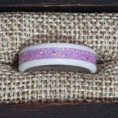 Clearance Pastel Opal White Ceramic Ring Size 7.5 - 6mm Width Copperbeard Jewelry