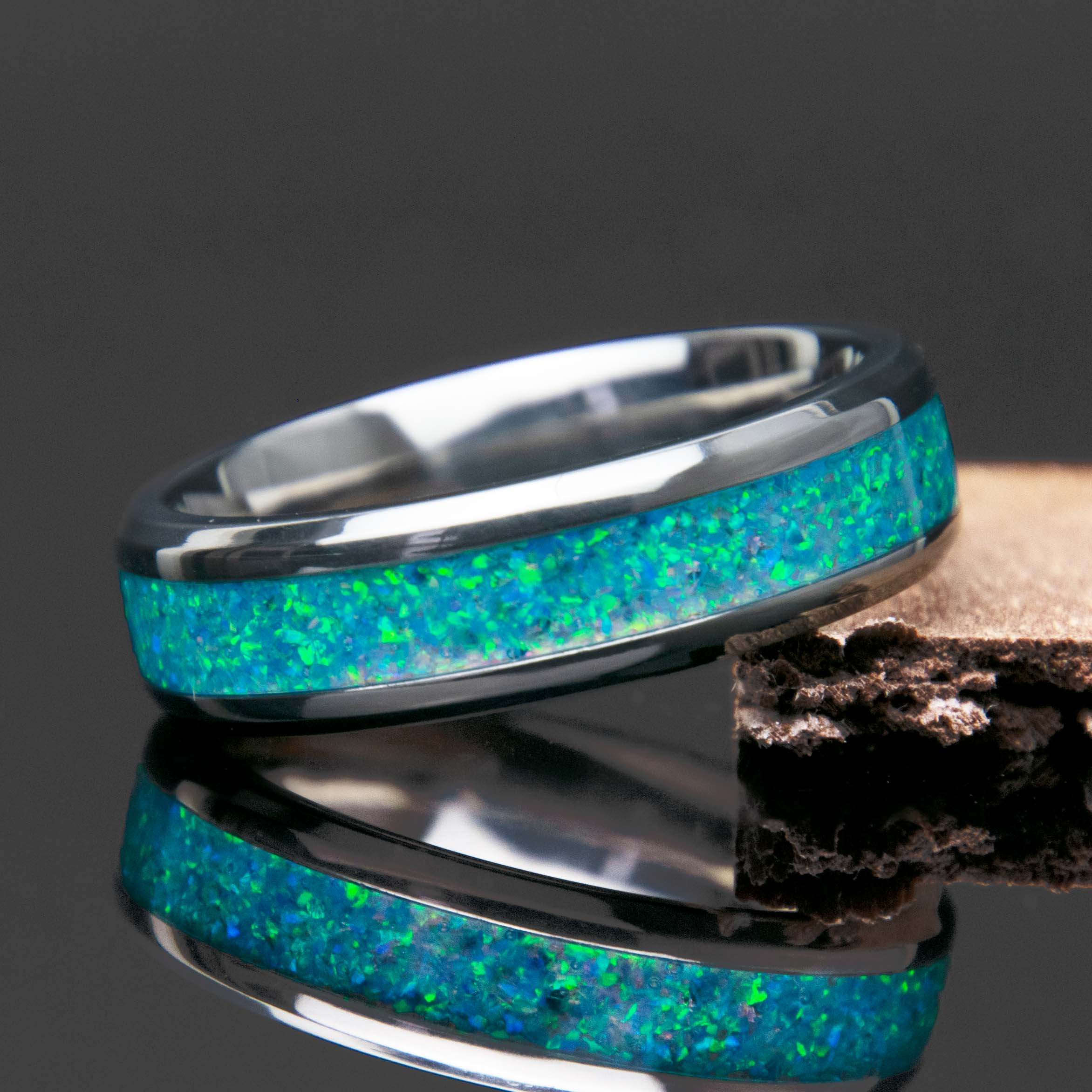 Teal Opal Ring With Titanium Band Copperbeard Jewelry