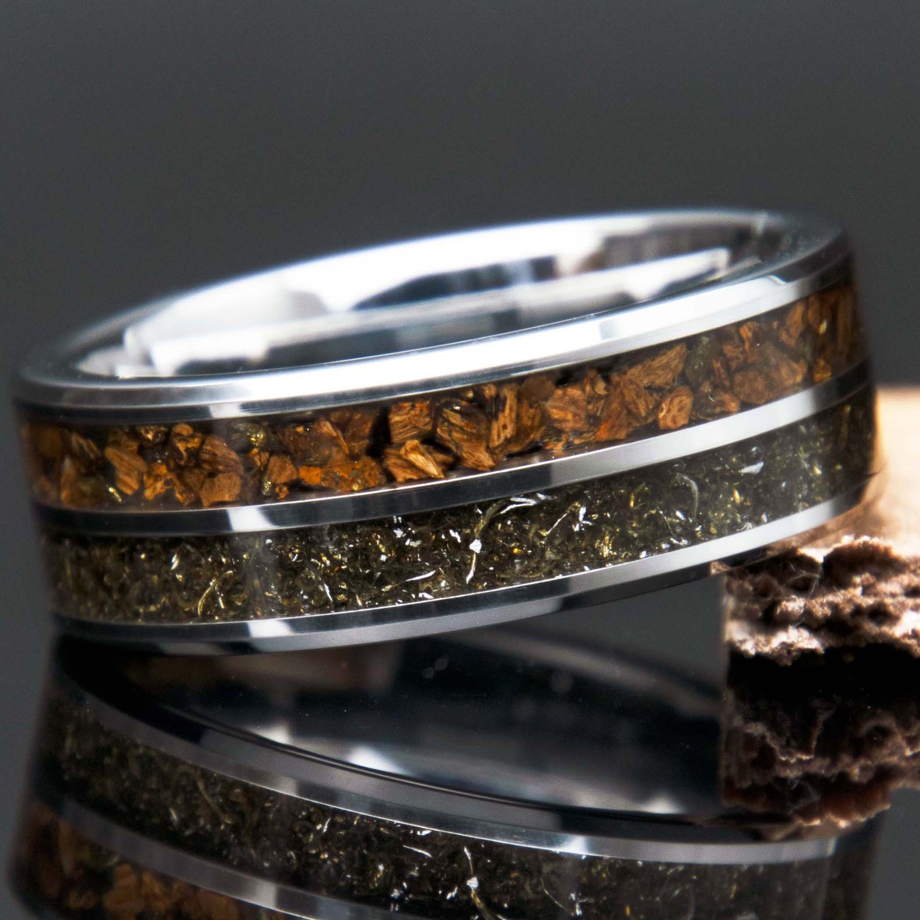 Dinosaur Bone And Meteorite Tungsten Ring – Copperbeard Jewelry