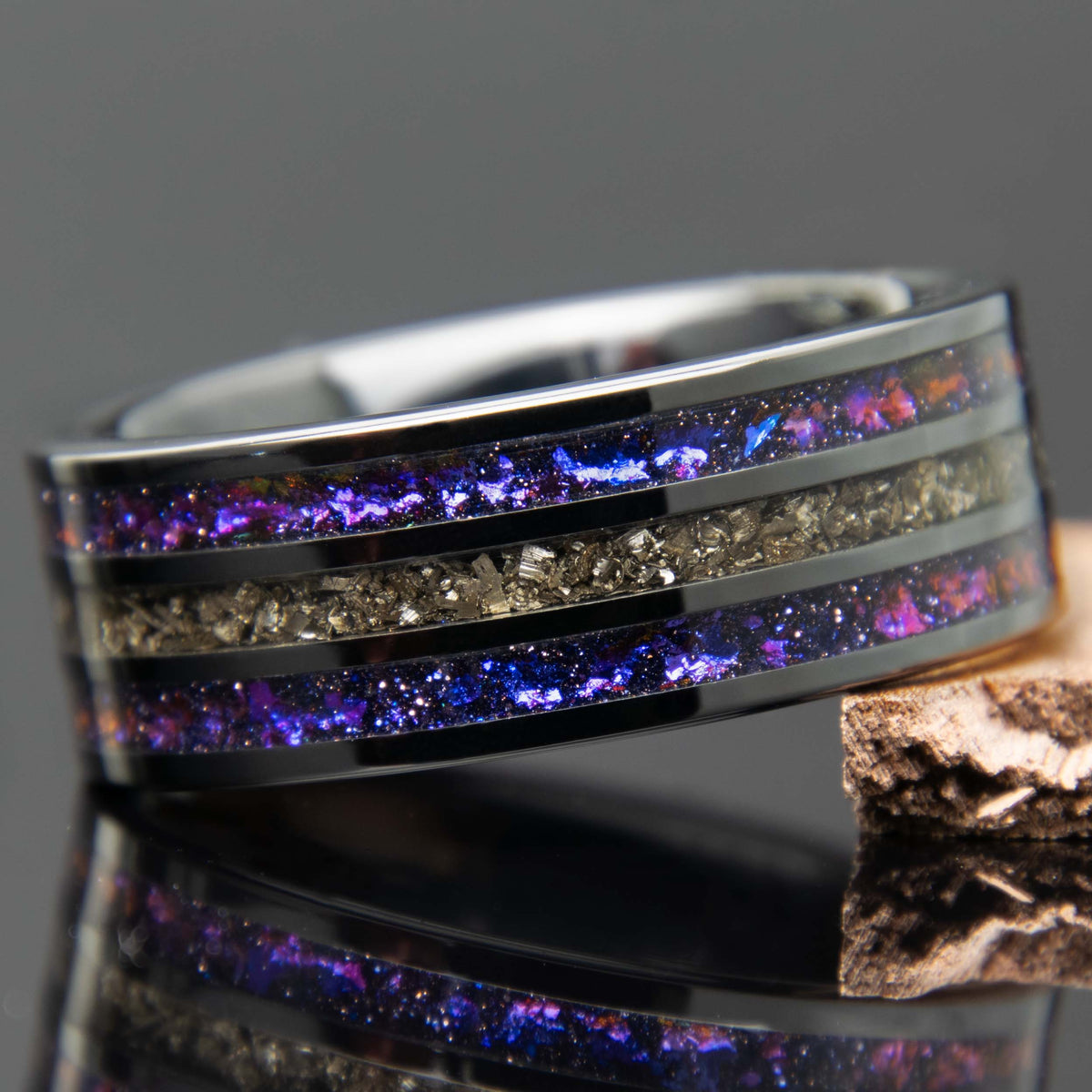 Galaxy And Meteorite Black Ceramic Three Channel Ring Copperbeard Jewelry Main image