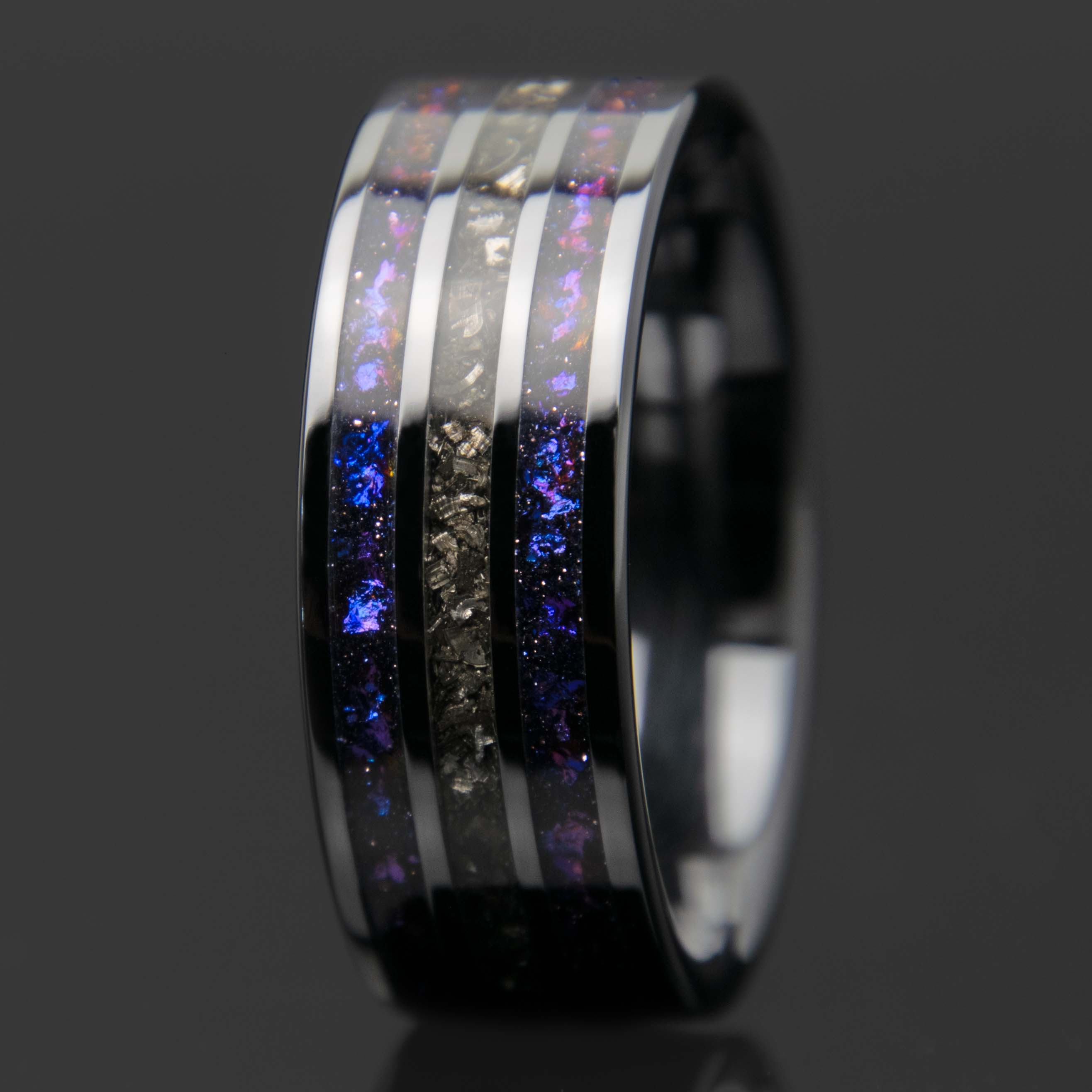 Galaxy And Meteorite Black Ceramic Three Channel Ring Secondary image