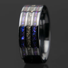 Galaxy And Meteorite Black Ceramic Three Channel Ring Copperbeard Jewelry