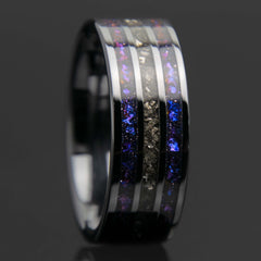Galaxy And Meteorite Black Ceramic Three Channel Ring Copperbeard Jewelry