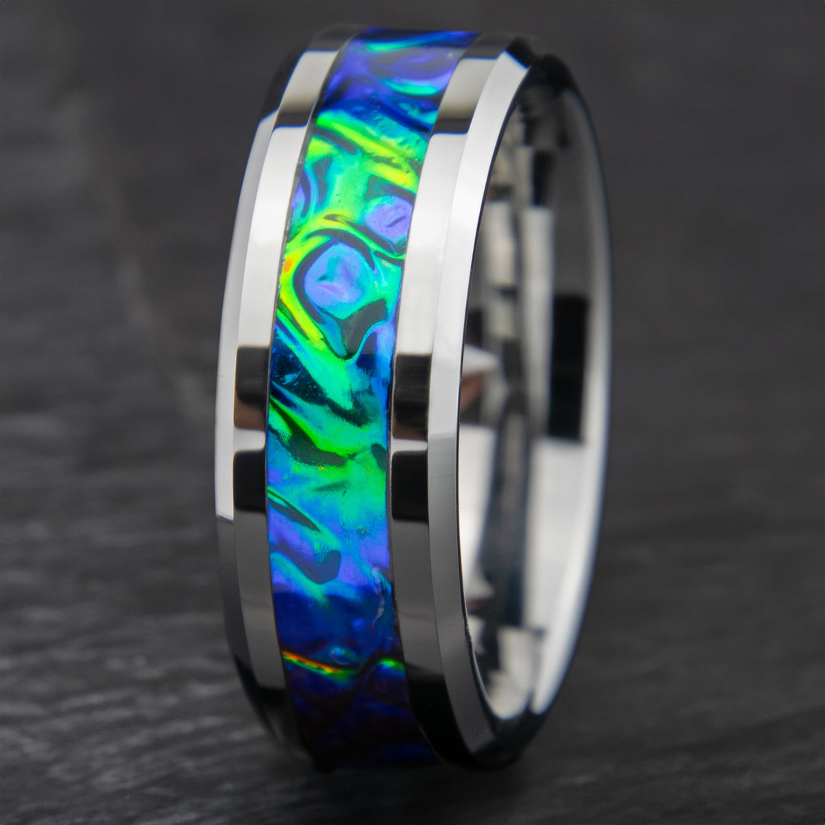 Dichrolam Black Sea Black Ceramic Offset Hammered Ring Copperbeard Jewelry Main image