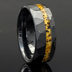 Amber Black Ceramic Faceted Hammered Offset Ring Copperbeard Jewelry