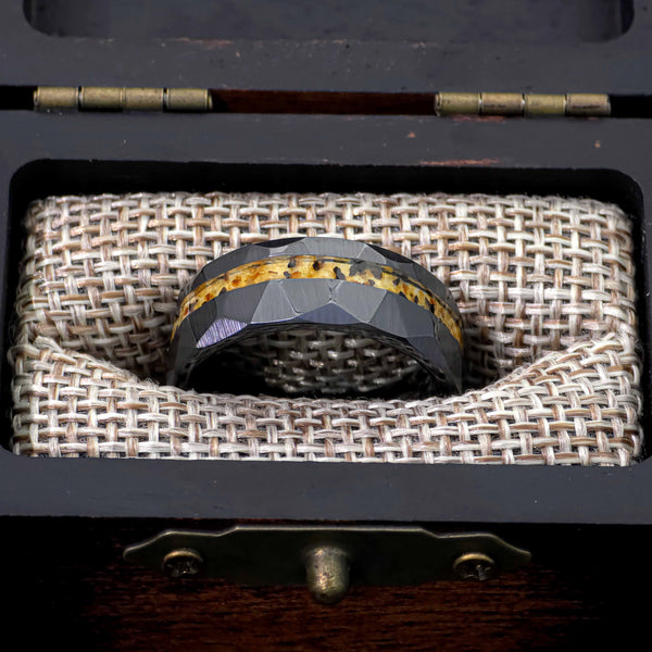 Amber Black Ceramic Faceted Hammered Offset Ring Copperbeard Jewelry