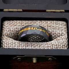 Amber Black Ceramic Faceted Hammered Offset Ring Copperbeard Jewelry