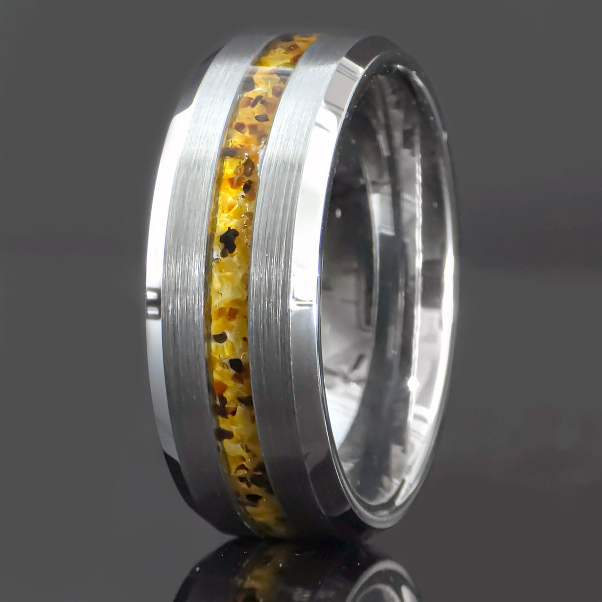 Amber Black Ceramic Faceted Hammered Offset Ring Copperbeard Jewelry Main image