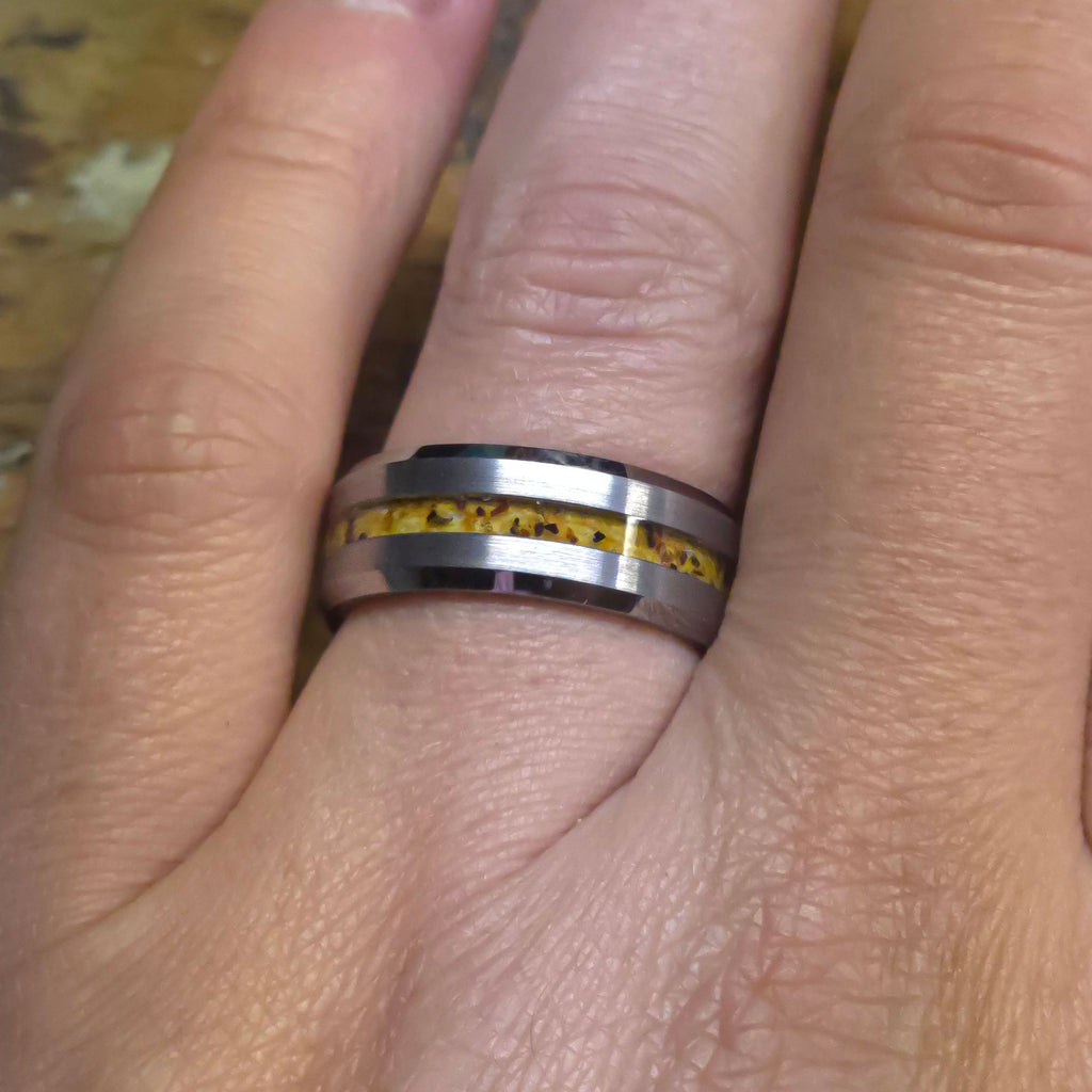Amber Black Ceramic Faceted Hammered Offset Ring Copperbeard Jewelry