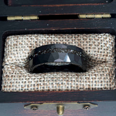 Specularite Hematite Ring With Black Ceramic Hammered Band Copperbeard Jewelry