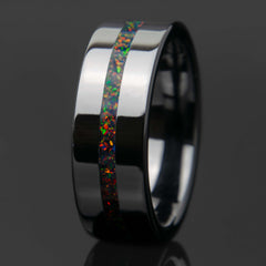 Black Fire Opal With Black Ceramic Center Line Channel Band Copperbeard Jewelry