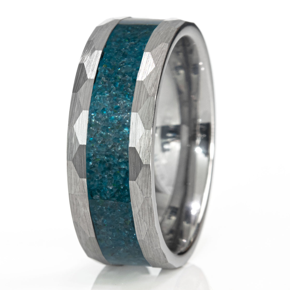 Blue Apatite Tungsten Hammered Edge Ring Copperbeard Jewelry Main image