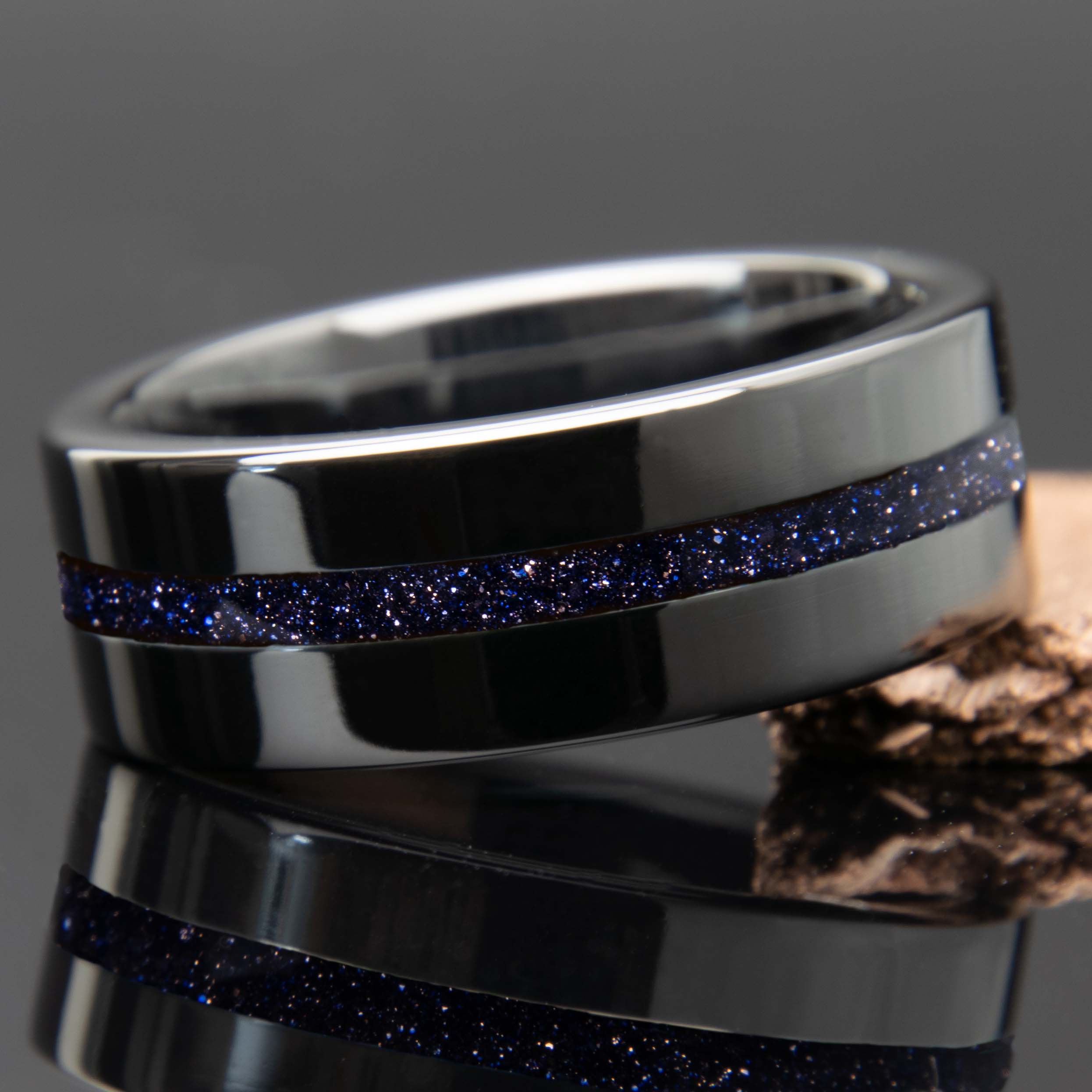 Blue Sandstone With Black Ceramic Center Line Channel Band Copperbeard Jewelry