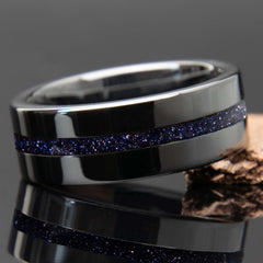 Blue Sandstone With Black Ceramic Center Line Channel Band Copperbeard Jewelry