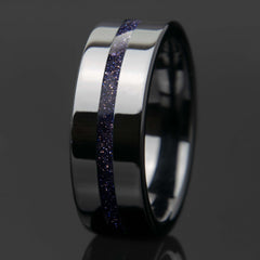 Blue Sandstone With Black Ceramic Center Line Channel Band Copperbeard Jewelry