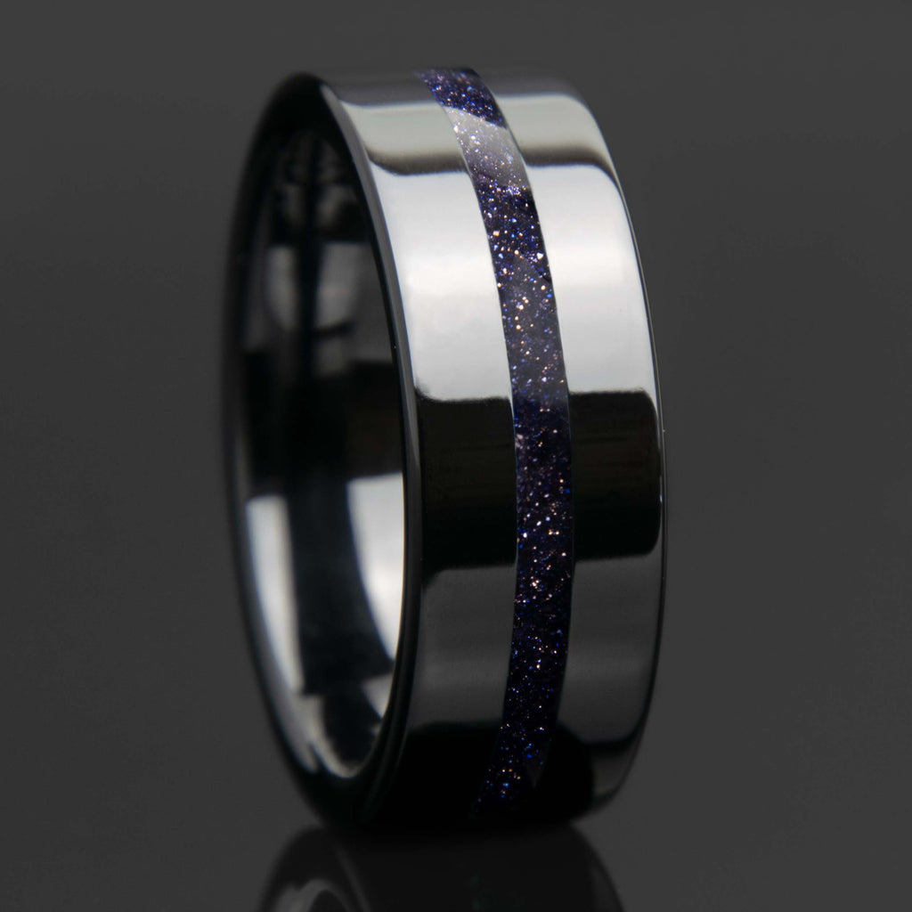 Blue Sandstone With Black Ceramic Center Line Channel Band Copperbeard Jewelry