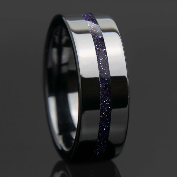 Blue Sandstone With Black Ceramic Center Line Channel Band Copperbeard Jewelry