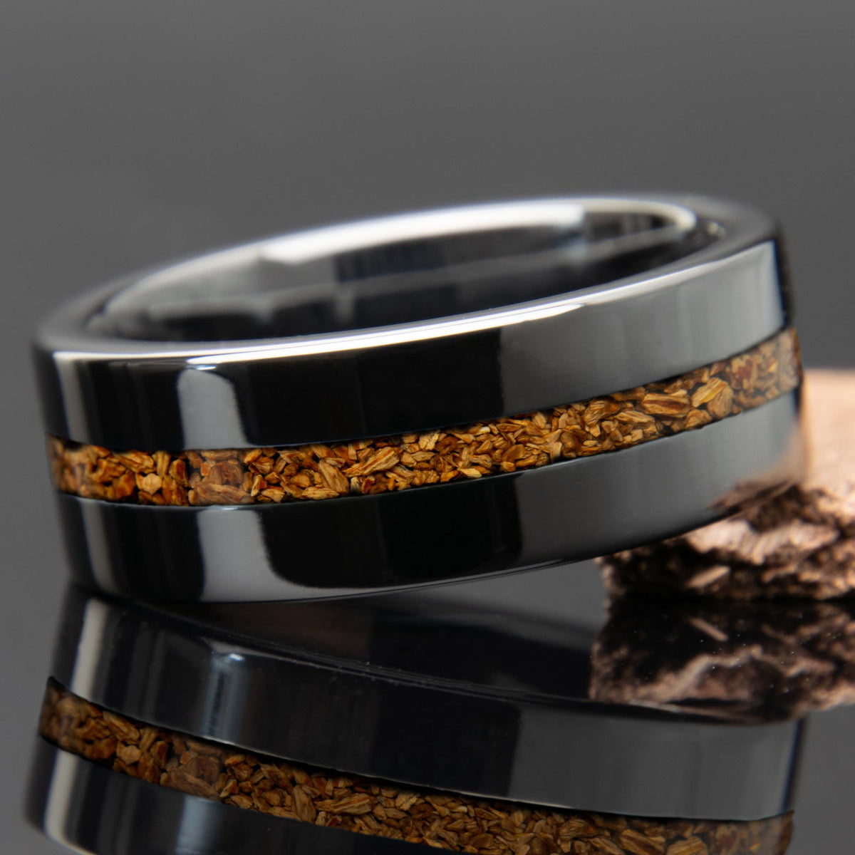 Dinosaur Bone Ring With Black Ceramic Center Line Channel Band Copperbeard Jewelry Main image