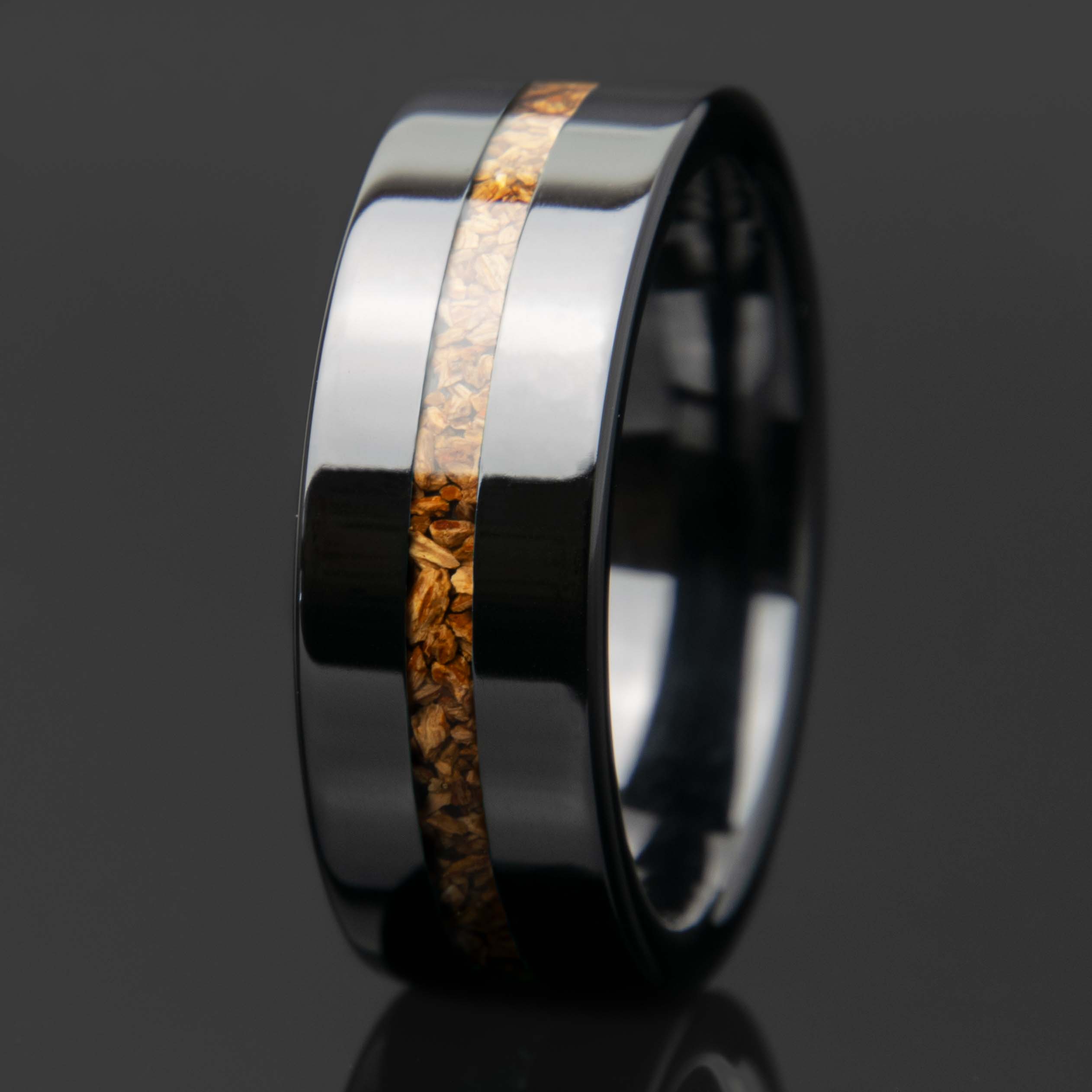 Dinosaur Bone Ring With Black Ceramic Center Line Channel Band Secondary image