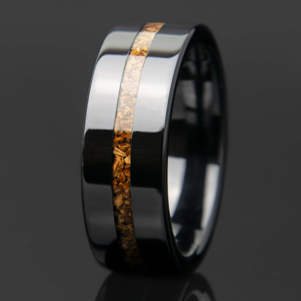 Dinosaur Bone Ring With Black Ceramic Center Line Channel Band Copperbeard Jewelry