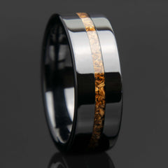 Dinosaur Bone Ring With Black Ceramic Center Line Channel Band Copperbeard Jewelry