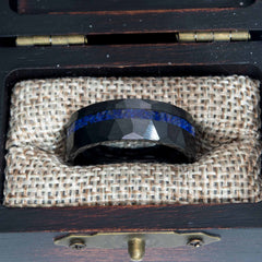Lapis Lazuli Black Ceramic Faceted Hammered Offset Ring Copperbeard Jewelry