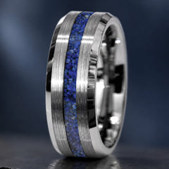 Lapis Lazuli Tungsten Thin Center Line Ring Copperbeard Jewelry