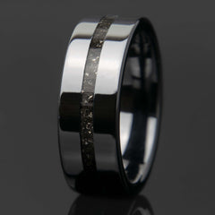 Meteorite Ring With Black Ceramic Center Line Channel Band Copperbeard Jewelry