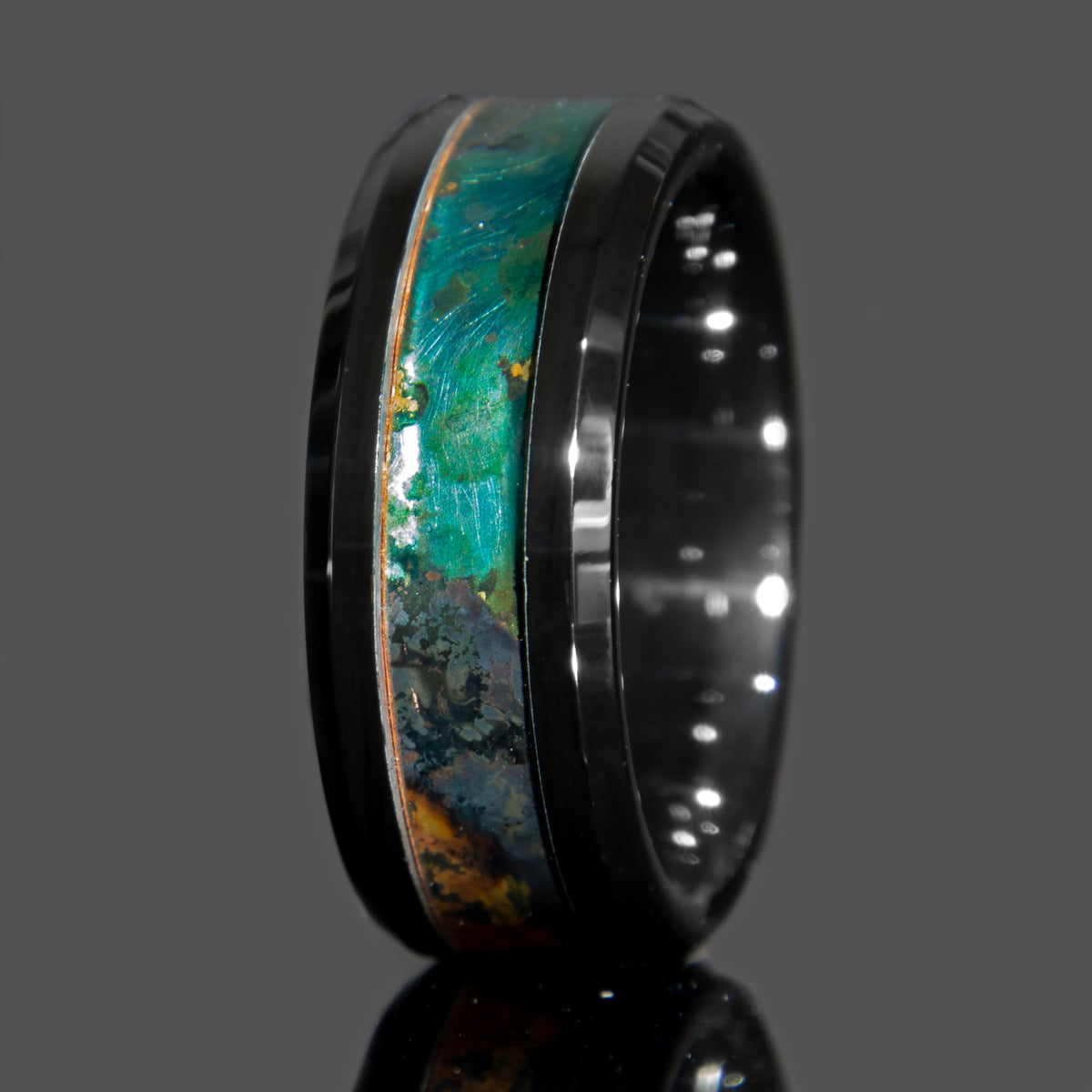 Mystic Topaz Patinated Copper Black Ceramic Ring Copperbeard Jewelry