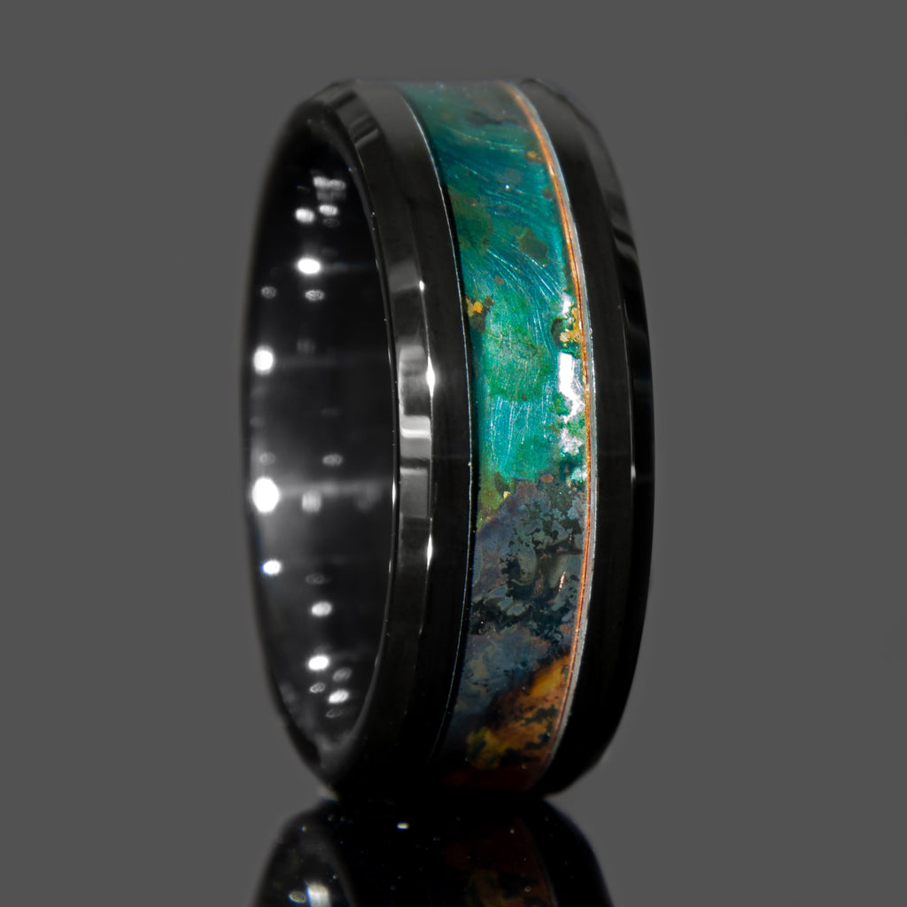 Mystic Topaz Patinated Copper Black Ceramic Ring Copperbeard Jewelry