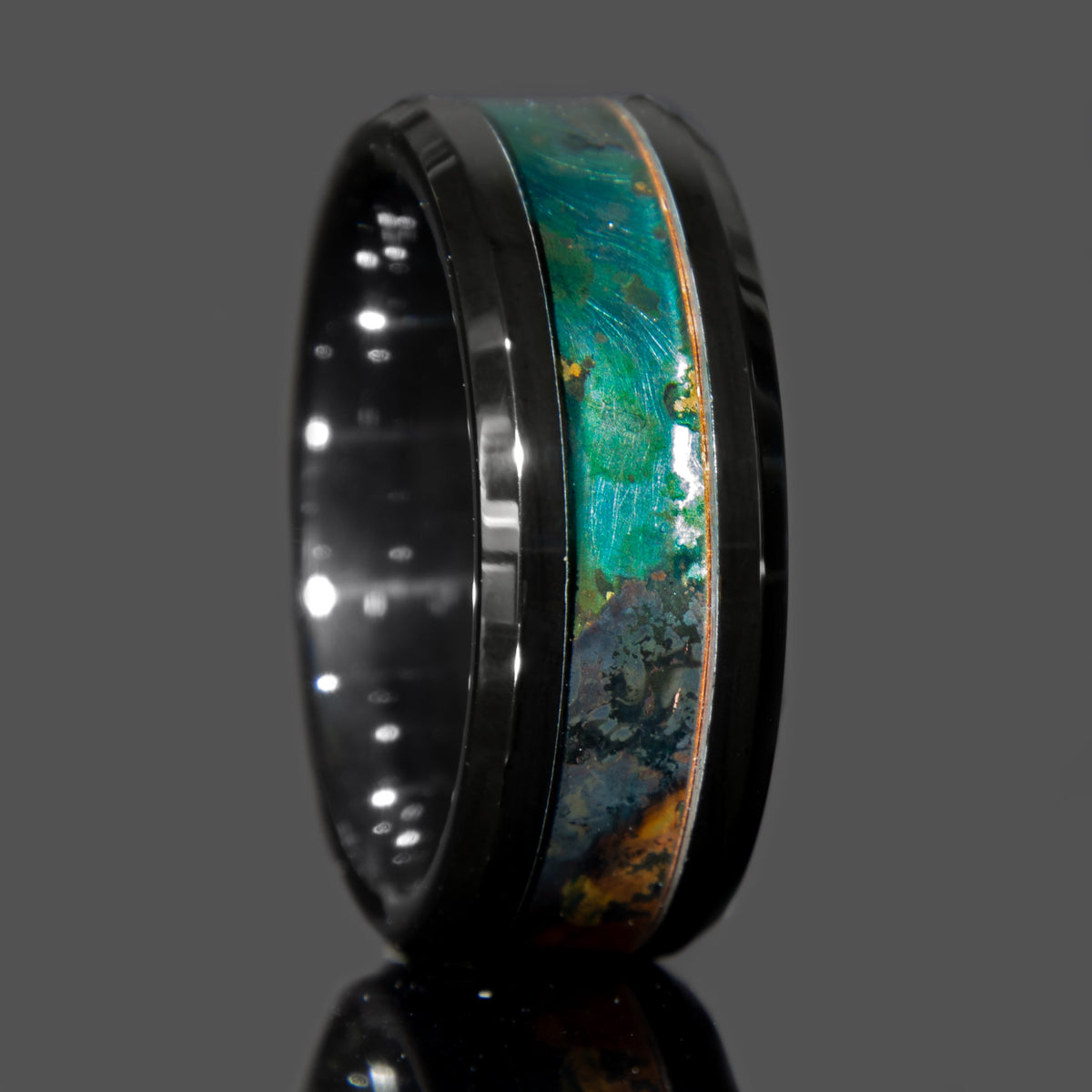 Mystic Topaz Patinated Copper Black Ceramic Ring Copperbeard Jewelry