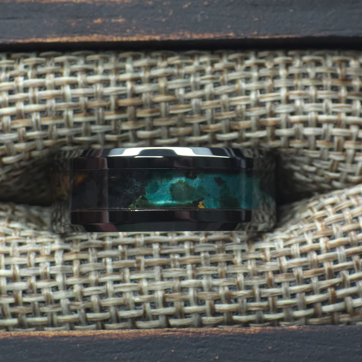 Mystic Topaz Patinated Copper Black Ceramic Ring Copperbeard Jewelry