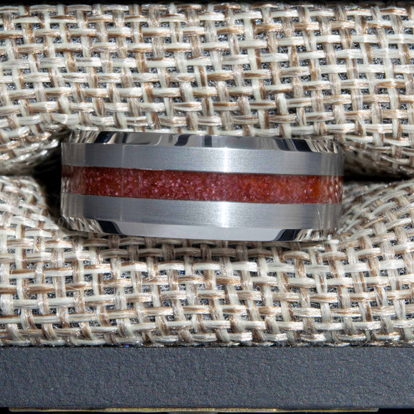 Moss Agate Tungsten Center Line Ring Copperbeard Jewelry