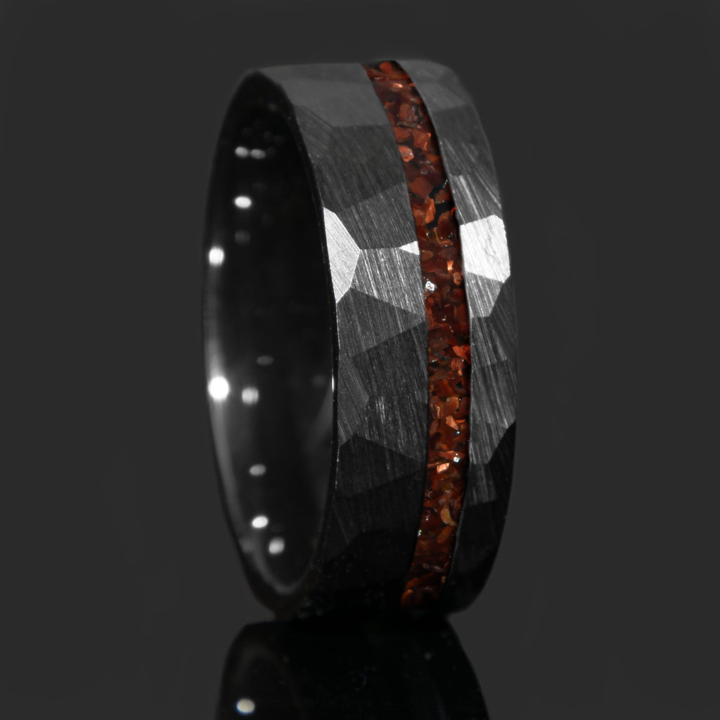 Red Tigers Eye Faceted Offset Black Ceramic Ring Copperbeard Jewelry