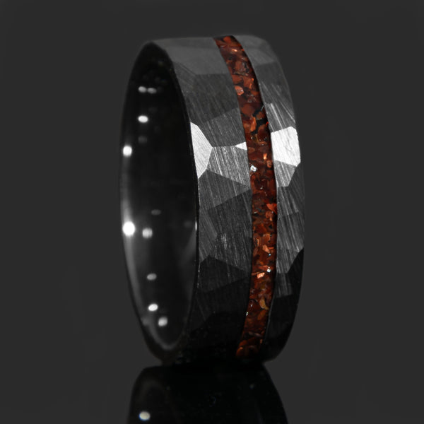 Red Tigers Eye Faceted Offset Black Ceramic Ring Copperbeard Jewelry
